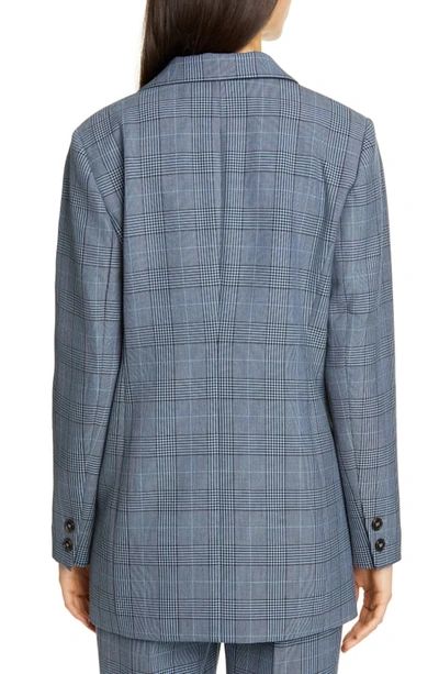 Shop Ganni Double Breasted Plaid Suiting Blazer In Forever Blue