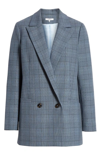 Shop Ganni Double Breasted Plaid Suiting Blazer In Forever Blue