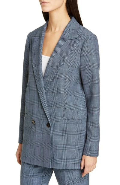 Shop Ganni Double Breasted Plaid Suiting Blazer In Forever Blue