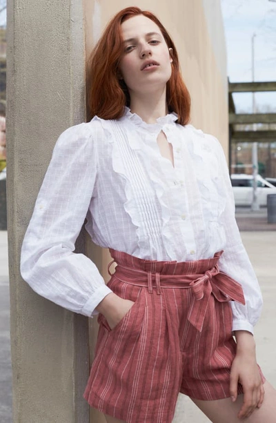 Shop Rebecca Taylor Metallic Stripe Cotton & Silk Paperbag Waist Shorts In Desert Rose