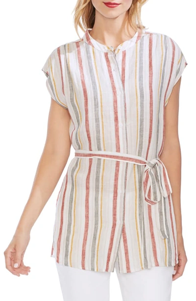 Shop Vince Camuto Canyon Stripe Belted Blouse In Ivory
