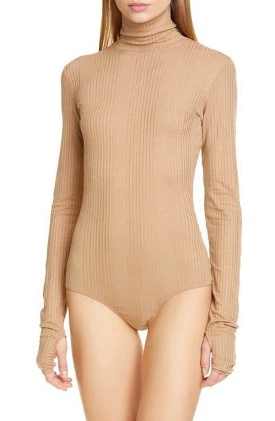 Shop Mm6 Maison Margiela Turtleneck Bodysuit In Nude