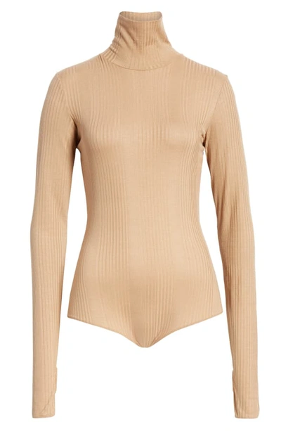 Shop Mm6 Maison Margiela Turtleneck Bodysuit In Nude