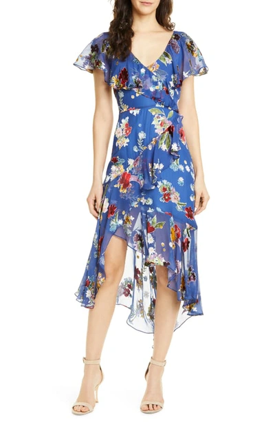 Shop Alice And Olivia Electra Asymmetrical Ruffle Chiffon Dress In Colorful Bouquet Riviera