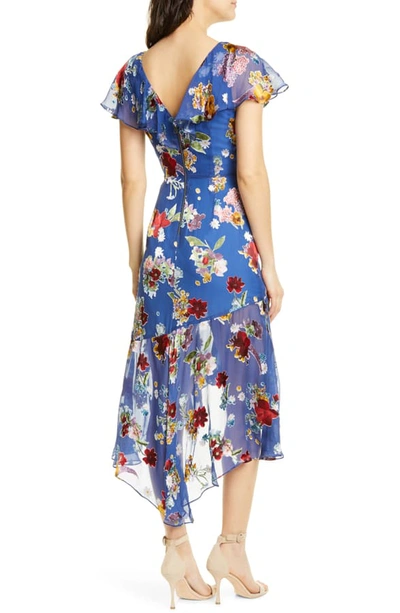 Shop Alice And Olivia Electra Asymmetrical Ruffle Chiffon Dress In Colorful Bouquet Riviera