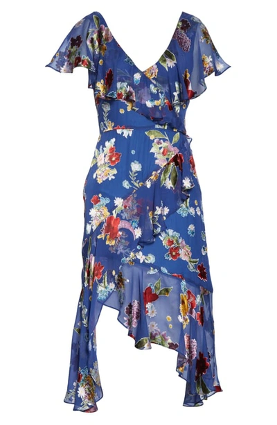 Shop Alice And Olivia Electra Asymmetrical Ruffle Chiffon Dress In Colorful Bouquet Riviera