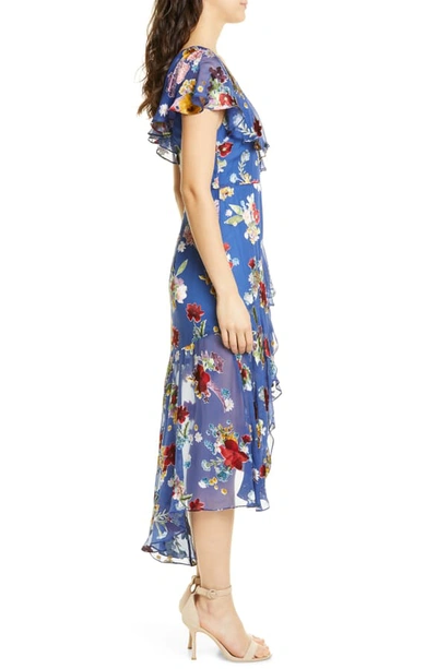 Shop Alice And Olivia Electra Asymmetrical Ruffle Chiffon Dress In Colorful Bouquet Riviera