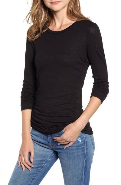 Shop Stateside Side Ruched Long Sleeve Cotton Tee In Black