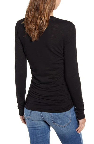 Shop Stateside Side Ruched Long Sleeve Cotton Tee In Black