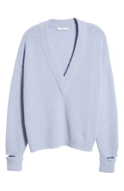 Shop Tibi V-neck Airy Alpaca Blend Sweater In Mauve Blue