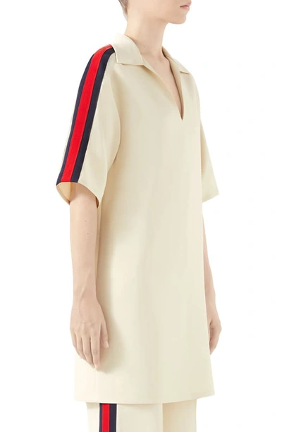 Shop Gucci Web Trim Oversize Stretch Cady Shirt In Gardenia/ Mix