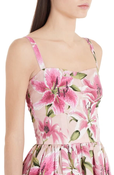 Shop Dolce & Gabbana Lily Print Silk Organza Fit & Flare Dress In Pink Lily