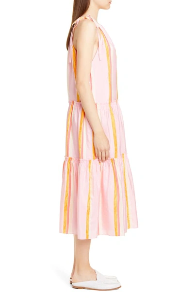 Shop Club Monaco Amirra Sleeveless Tiered Silk Midi Dress In Pink Multi