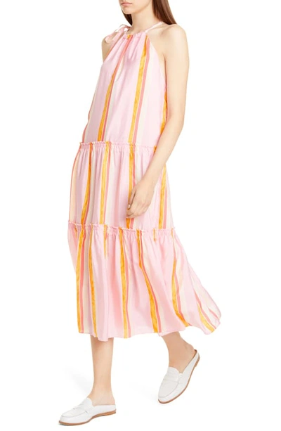 Shop Club Monaco Amirra Sleeveless Tiered Silk Midi Dress In Pink Multi