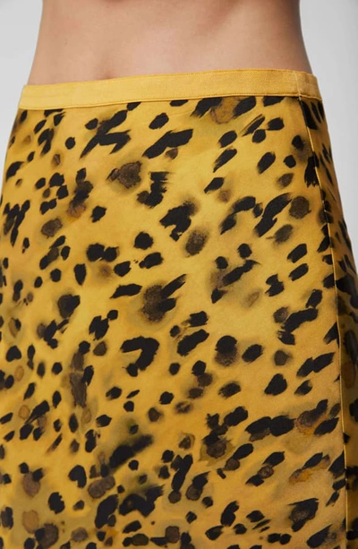 Shop Anine Bing Bar Print Silk Midi Skirt In Golden Leopard