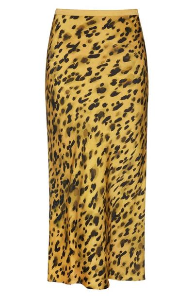 Shop Anine Bing Bar Print Silk Midi Skirt In Golden Leopard