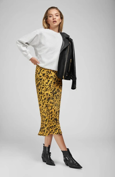 Shop Anine Bing Bar Print Silk Midi Skirt In Golden Leopard