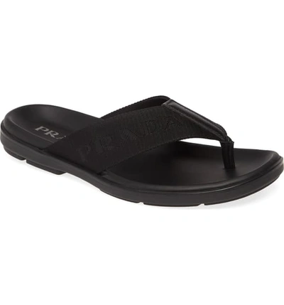 Shop Prada Spazzolato Flip Flop In Nero