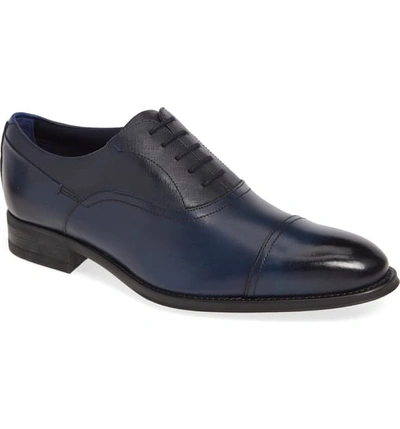 Shop Ted Baker Sibits Cap Toe Oxford In Dark Blue Leather