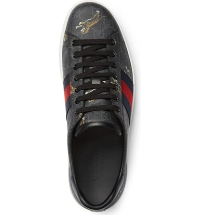 Shop Gucci New Ace Tiger Printsneaker In Black