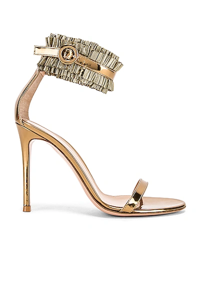 Shop Gianvito Rossi Ruffle Ankle Strap Heels In Gold
