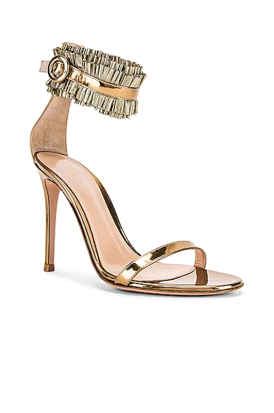 Shop Gianvito Rossi Ruffle Ankle Strap Heels In Gold