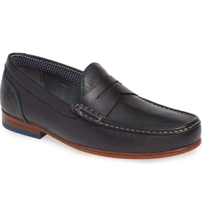 Shop Ted Baker Xaponl Penny Loafer In Dark Blue Leather