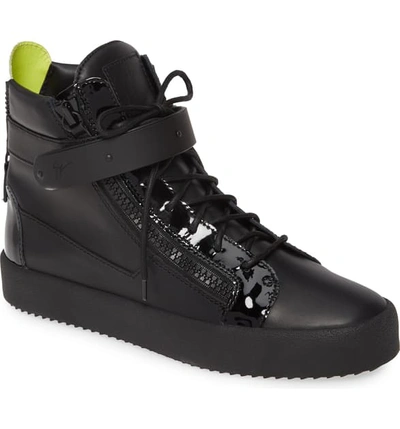 Shop Giuseppe Zanotti High Top Sneaker In Black/ Green