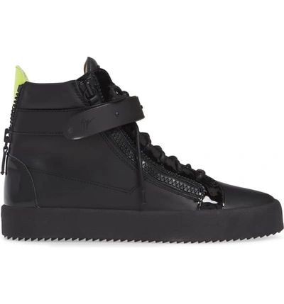 Shop Giuseppe Zanotti High Top Sneaker In Black/ Green