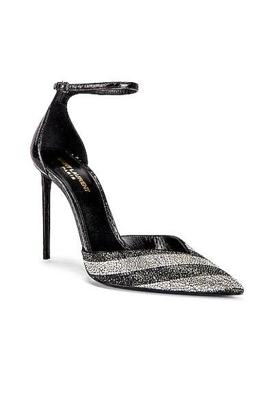 Shop Saint Laurent Zoe Crystal Ankle Strap Heels In Black