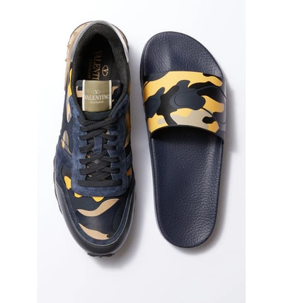 Shop Valentino Camo Rockrunner Sneaker In Blue/ Red