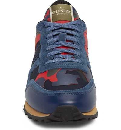 Shop Valentino Camo Rockrunner Sneaker In Blue/ Red