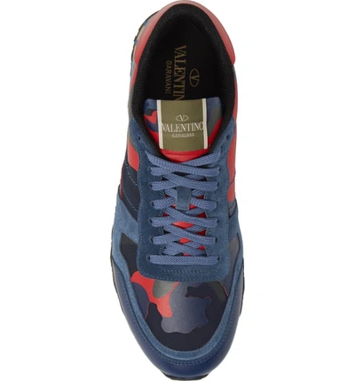 Shop Valentino Camo Rockrunner Sneaker In Blue/ Red