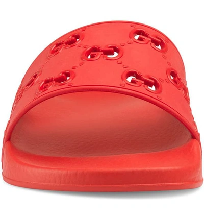 Shop Gucci Pursuit Gg Logo Slide Sandal In Red/ Coral
