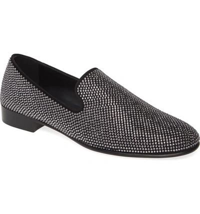 Shop Giuseppe Zanotti Crystal Venetian Loafer In Black/ Silver