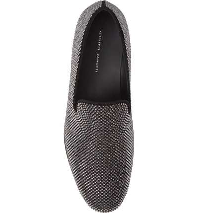 Shop Giuseppe Zanotti Crystal Venetian Loafer In Black/ Silver