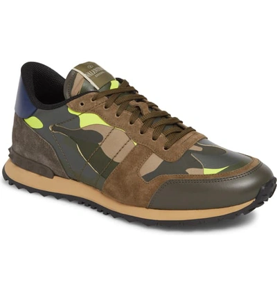 Shop Valentino Garavani Camo Rockrunner Sneaker In Lime/ Army