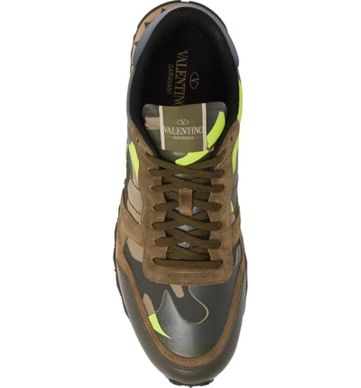 Shop Valentino Garavani Camo Rockrunner Sneaker In Lime/ Army