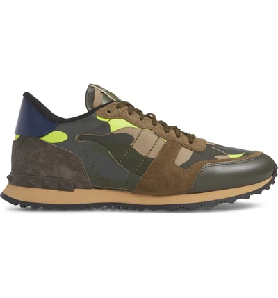 Shop Valentino Garavani Camo Rockrunner Sneaker In Lime/ Army