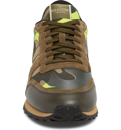 Shop Valentino Garavani Camo Rockrunner Sneaker In Lime/ Army