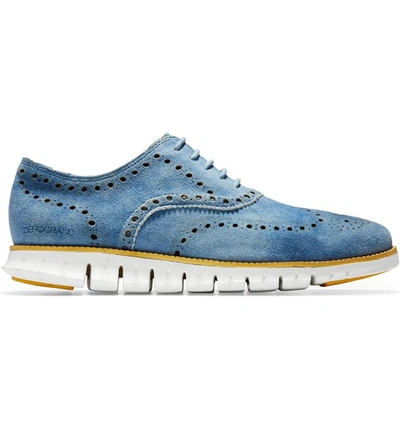 Shop Cole Haan Zerogrand Wingtip Derby In Denim Blue Suede