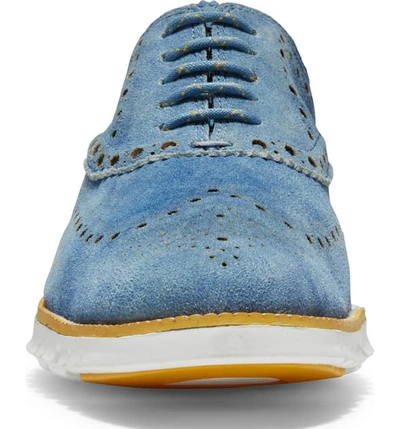 Shop Cole Haan Zerogrand Wingtip Derby In Denim Blue Suede