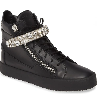 Shop Giuseppe Zanotti Studded High Top Sneaker In Nero