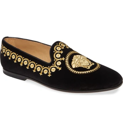 Shop Versace Barocco Venetian Loafer In Nero/ Oro