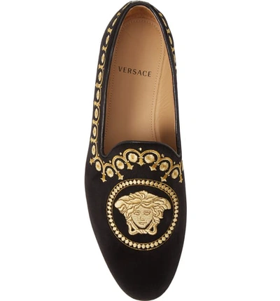 Shop Versace Barocco Venetian Loafer In Nero/ Oro