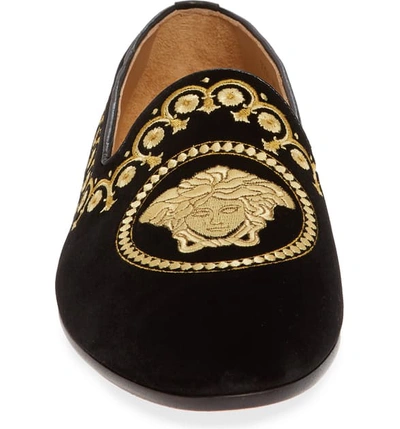 Shop Versace Barocco Venetian Loafer In Nero/ Oro