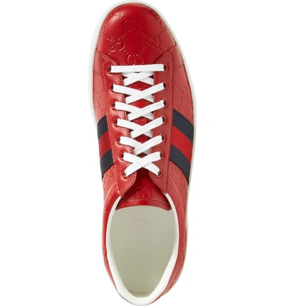 Shop Gucci New Ace Gg Supreme Sneaker In Hibiscus Red Leather