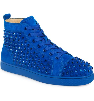 Christian Louboutin Louis Spike-embellished High-top Suede In Blue. | ModeSens