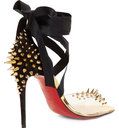 Shop Christian Louboutin Barbarissima Spike Ankle Strap Sandal In Gold/ Black