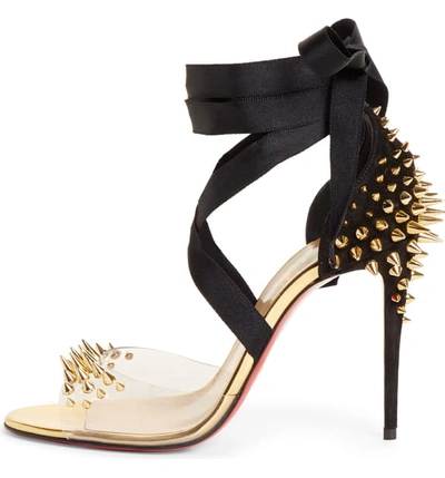 Shop Christian Louboutin Barbarissima Spike Ankle Strap Sandal In Gold/ Black